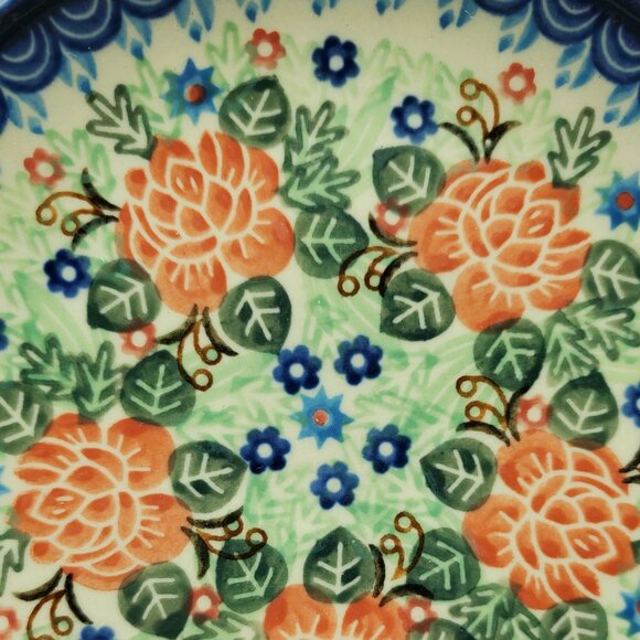 Polish Pottery Floral Unikat Bread Plate Red Flowers Dessert Appetizer Plate - Picture 4 of 7